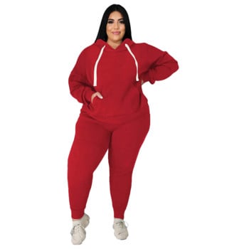 Plus Size Γυναικεία Ρούχα Φθινοπωρινής Μόδας Casual αθλητικό κοστούμι μονόχρωμο πουλόβερ Γυναικείο σετ δύο τεμαχίων XL-5XL Oversize