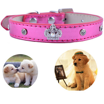 Rhinestone Puppy Dog Collar Pu Δερμάτινο κολάρο για σκύλους Rhinestones Crown Charm Κολιέ για κατοικίδια Προμήθειες για σκύλους