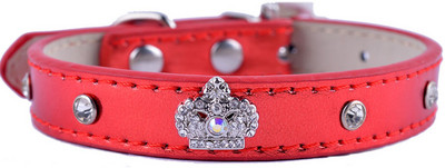 Rhinestone Puppy Dog Collar Pu Δερμάτινο κολάρο για σκύλους Rhinestones Crown Charm Κολιέ για κατοικίδια Προμήθειες για σκύλους