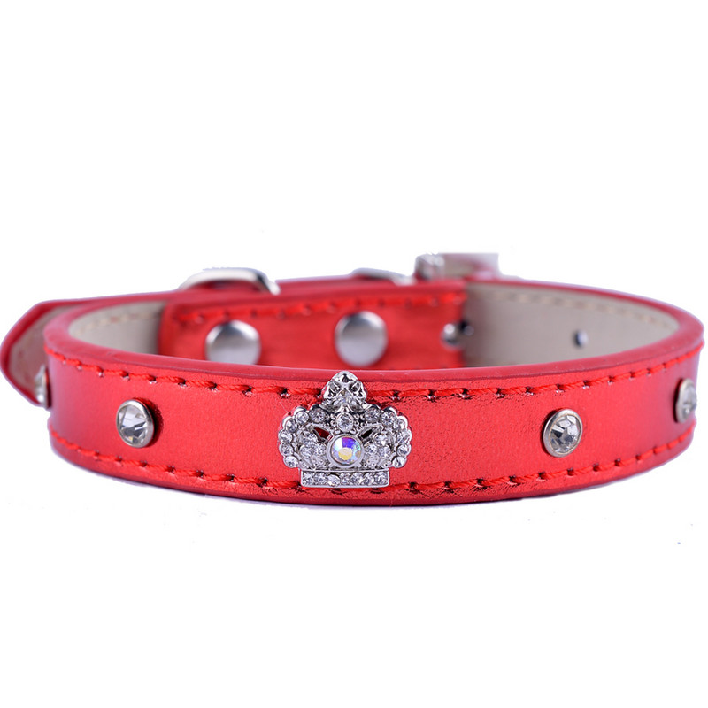 Rhinestone Puppy Dog Collar Pu Δερμάτινο κολάρο για σκύλους Rhinestones Crown Charm Κολιέ για κατοικίδια Προμήθειες για σκύλους