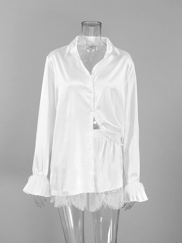 Hiloc Petal Sleeve Satiinist magamisriided Üherealised puhkeriided, valged seksikad naiste pidžaamad, pitsidega liibuv lühikesed komplektid 2023. aasta suvi