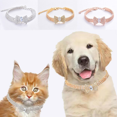 Designer de lux Bulldog francez Accesorii pentru cățeluș Cutie cadou pentru animale de companie Papion argintiu cu zirconiu Guler pentru gâtul pisicii Articole pentru animale de companie din aliaj mediu