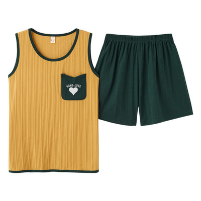 Moteriškas pižamos rinkinys Vasarinis seksualus miegui skirtas apatinis trikotažas be rankovių Medvilninis O-neck grynos spalvos liemenė + spausdinti šortai 2 dalių rinkiniai 4XL пижама