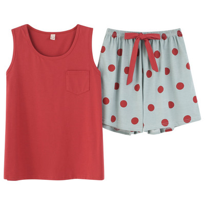 Moteriškas pižamos rinkinys Vasarinis seksualus miegui skirtas apatinis trikotažas be rankovių Medvilninis O-neck grynos spalvos liemenė + spausdinti šortai 2 dalių rinkiniai 4XL пижама