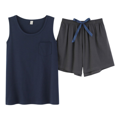 Moteriškas pižamos rinkinys Vasarinis seksualus miegui skirtas apatinis trikotažas be rankovių Medvilninis O-neck grynos spalvos liemenė + spausdinti šortai 2 dalių rinkiniai 4XL пижама