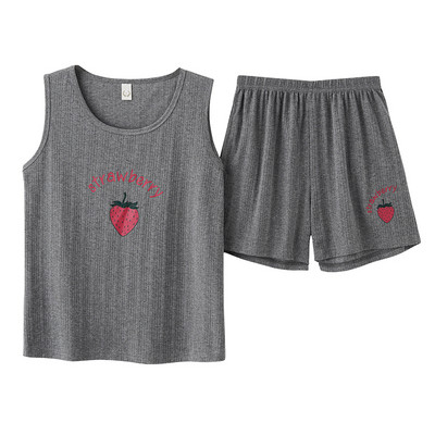 Moteriškas pižamos rinkinys Vasarinis seksualus miegui skirtas apatinis trikotažas be rankovių Medvilninis O-neck grynos spalvos liemenė + spausdinti šortai 2 dalių rinkiniai 4XL пижама