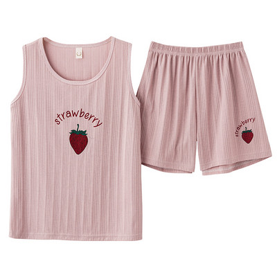 Moteriškas pižamos rinkinys Vasarinis seksualus miegui skirtas apatinis trikotažas be rankovių Medvilninis O-neck grynos spalvos liemenė + spausdinti šortai 2 dalių rinkiniai 4XL пижама