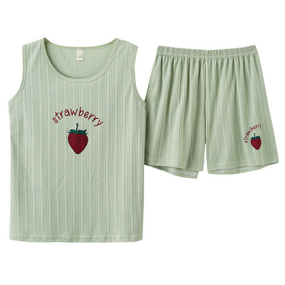 Moteriškas pižamos rinkinys Vasarinis seksualus miegui skirtas apatinis trikotažas be rankovių Medvilninis O-neck grynos spalvos liemenė + spausdinti šortai 2 dalių rinkiniai 4XL пижама