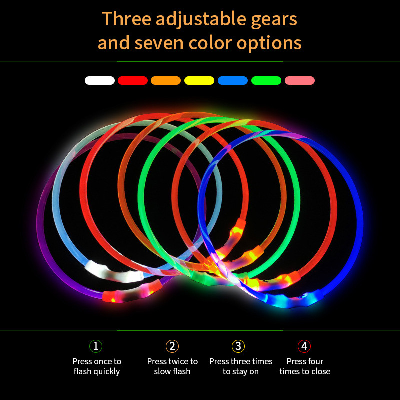 Led koera kaelarihm helendav USB kassi koera kaelarihm 3 režiimi LED-valgus helendava kadumise ärahoidmise LED kaelarihm koertele Lemmikkoerte tarvikud