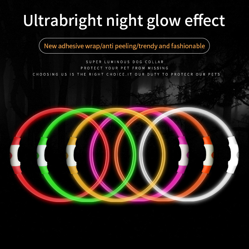 Led koera kaelarihm helendav USB kassi koera kaelarihm 3 režiimi LED-valgus helendava kadumise ärahoidmise LED kaelarihm koertele Lemmikkoerte tarvikud