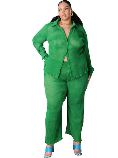 2-dijelni ženski komplet ljetne odjeće Zelena košulja Bluza i komplet hlača Ulična odjeća velikih veličina 5xl Odjevni predmeti Veleprodaja na veliko Dropshipping