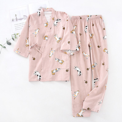 2023 Jaapani stiilis kimono pidžaama komplekt seitsme varrukaga naiste kevad ja sügis 100% puuvillane marli koduriided armas armas 2-osaline