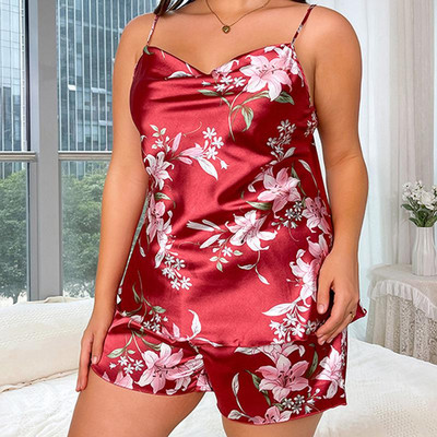 XL-5XL suure suurusega naiste pidžaamakomplekt Intiimpesu Seksika printiga magamisriided Öörõivad Suvine vabaaja satiinist magamissärk Pidžaama ülikond