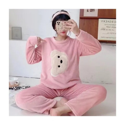 Φθινοπωρινή χειμωνιάτικη ζεστή φανέλα πιτζάμες για γυναίκες φοιτήτριες Χαριτωμένα βελούδινα χοντρά σετ υπνοδωματίων Coral Velvet Κοστούμι οικιακών ρούχων