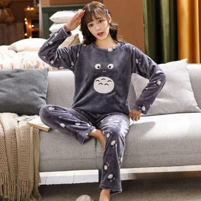 Φθινοπωρινή χειμωνιάτικη ζεστή φανέλα πιτζάμες για γυναίκες φοιτήτριες Χαριτωμένα βελούδινα χοντρά σετ υπνοδωματίων Coral Velvet Κοστούμι οικιακών ρούχων
