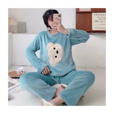 Φθινοπωρινή χειμωνιάτικη ζεστή φανέλα πιτζάμες για γυναίκες φοιτήτριες Χαριτωμένα βελούδινα χοντρά σετ υπνοδωματίων Coral Velvet Κοστούμι οικιακών ρούχων