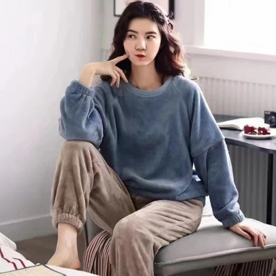 Φθινοπωρινή χειμωνιάτικη ζεστή φανέλα πιτζάμες για γυναίκες φοιτήτριες Χαριτωμένα βελούδινα χοντρά σετ υπνοδωματίων Coral Velvet Κοστούμι οικιακών ρούχων