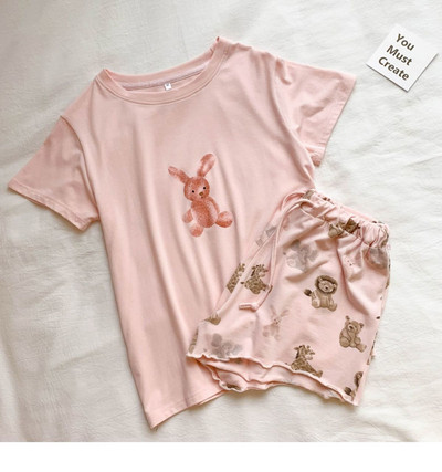 Γυναικείες πιτζάμες ιαπωνικές φόρμες δωματίου με στάμπα κινουμένων σχεδίων με σορτς Kawaii Ρούχα Καλοκαιρινό σετ 2 τεμαχίων Σαλόνια ύπνου