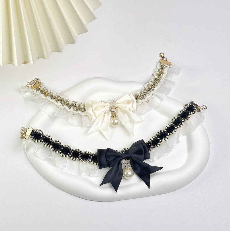 Κολάρο γάτας για σκύλους κατοικίδιων ζώων Χαριτωμένο κολάρο γάτας με φιόγκο με δαντέλα Ρυθμιζόμενο κολιέ γάτας Κοσμήματα με γλυκό λαιμό διακοσμητικά αξεσουάρ για κατοικίδια Προμήθειες για κατοικίδια