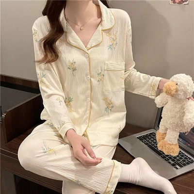 Στερεά Σετ Πυτζάμες Γυναικείες Δροσερές Ειδικές Φθινοπωρινές Κομψές Δημοφιλείς Κομψές Βασικές Αρχές Κορεατικού Στιλ Σαγηνευτικό Ιδιοσυγκρασιακό Νέο