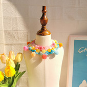 Κολάρο γάτας κατοικίδιου σκύλου με ντεγκραντέ μπαλάκι ουράνιου τόξου Χειροποίητο γιακά σκύλου μπαντάνα Πλεκτό γιακά γατάκι Πλεκτό κουκλίστικο σαλιάρα