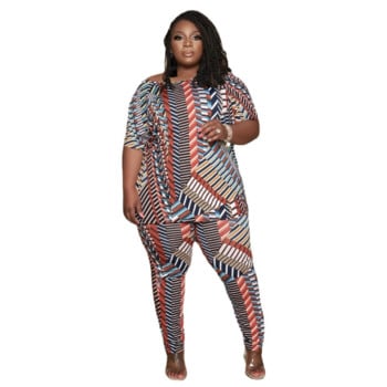 WSFEC 2023 Άνοιξη Καλοκαίρι Plus Size Two Piece Σετ Γυναικεία Loose Geometry Dot Κοντομάνικο μπλουζάκι και παντελόνι Casual γυναικεία σύνολα