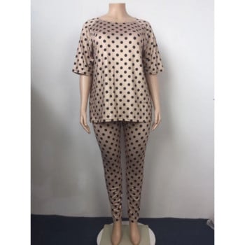 WSFEC 2023 Άνοιξη Καλοκαίρι Plus Size Two Piece Σετ Γυναικεία Loose Geometry Dot Κοντομάνικο μπλουζάκι και παντελόνι Casual γυναικεία σύνολα