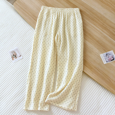 2023 New Lady Sleepwear 100% βαμβακερή γάζα Γυναικείες πιτζάμες μακρύ παντελόνι Γυναικεία σαλόνια με στάμπα καρδιά Φθινοπωρινό φαρδύ παντελόνι χειμώνα