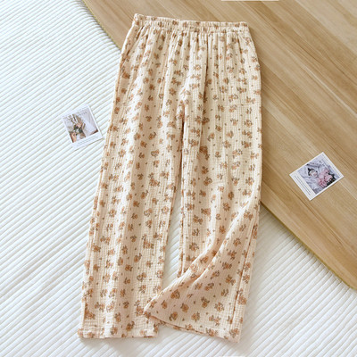 2023 New Lady Sleepwear 100% βαμβακερή γάζα Γυναικείες πιτζάμες μακρύ παντελόνι Γυναικεία σαλόνια με στάμπα καρδιά Φθινοπωρινό φαρδύ παντελόνι χειμώνα