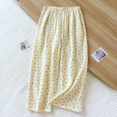 2023 New Lady Sleepwear 100% βαμβακερή γάζα Γυναικείες πιτζάμες μακρύ παντελόνι Γυναικεία σαλόνια με στάμπα καρδιά Φθινοπωρινό φαρδύ παντελόνι χειμώνα