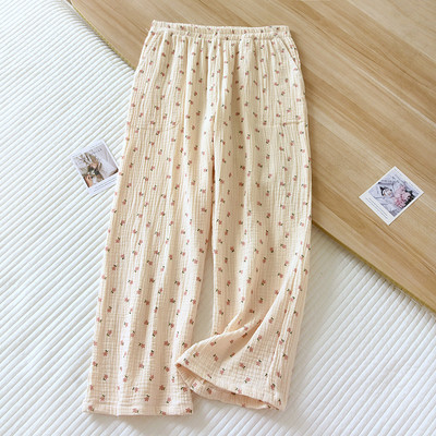 2023 New Lady Sleepwear 100% βαμβακερή γάζα Γυναικείες πιτζάμες μακρύ παντελόνι Γυναικεία σαλόνια με στάμπα καρδιά Φθινοπωρινό φαρδύ παντελόνι χειμώνα