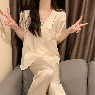 2023 pijamale femei primăvară vară noua modă simplă pijamale cu revere pijamale din mătase pantaloni cu mâneci scurte pantaloni set pijamale femei