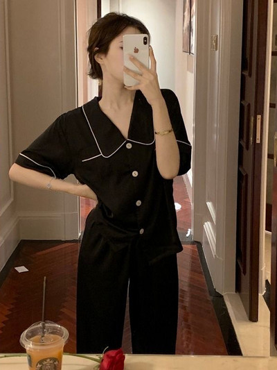 2023 pijamale femei primăvară vară noua modă simplă pijamale cu revere pijamale din mătase pantaloni cu mâneci scurte pantaloni set pijamale femei