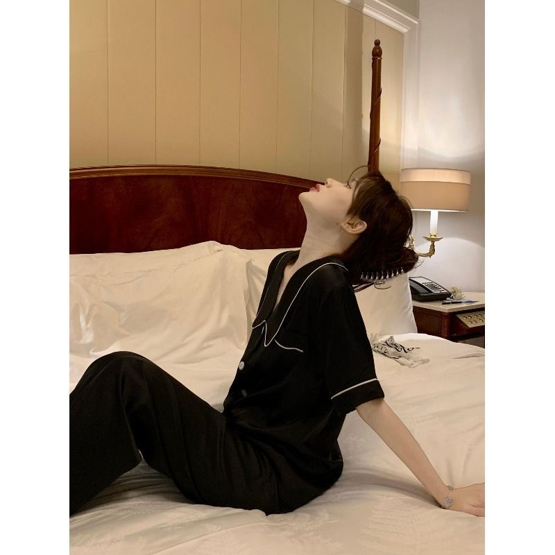 2023 pijamale femei primăvară vară noua modă simplă pijamale cu revere pijamale din mătase pantaloni cu mâneci scurte pantaloni set pijamale femei