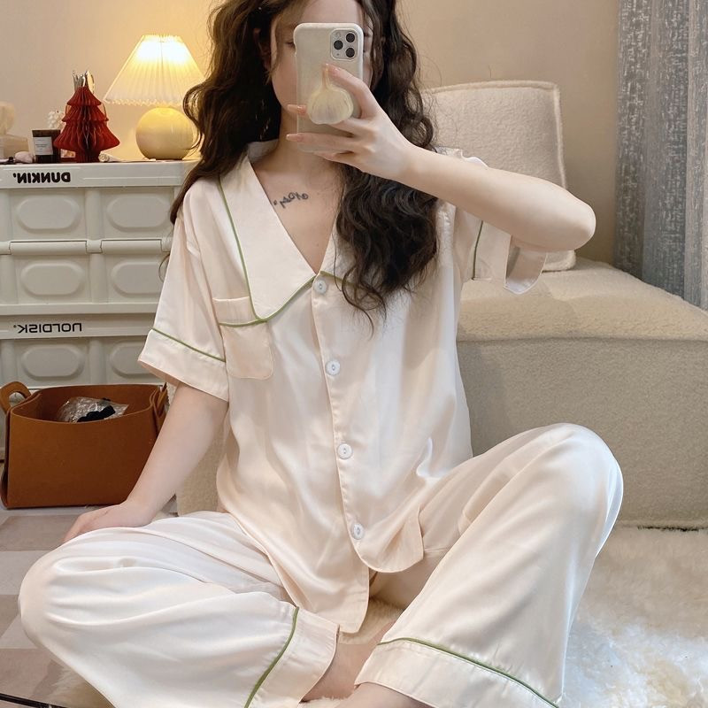 2023 pijamale femei primăvară vară noua modă simplă pijamale cu revere pijamale din mătase pantaloni cu mâneci scurte pantaloni set pijamale femei