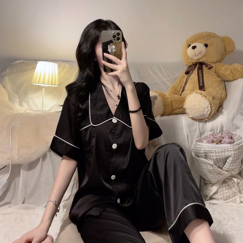 2023 pijamale femei primăvară vară noua modă simplă pijamale cu revere pijamale din mătase pantaloni cu mâneci scurte pantaloni set pijamale femei