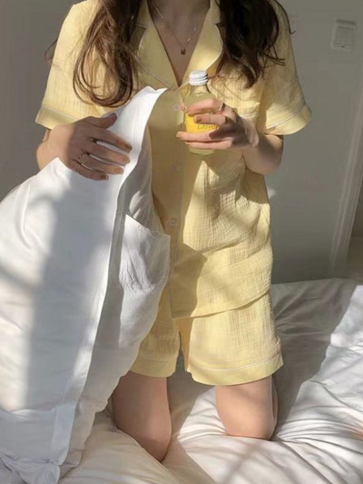 Pizsama szettek Női Szép puha, tiszta zsebek Alkalmi rövid ujjú divat Otthon Nyári hálóruha, Diákok koreai stílus