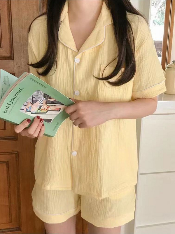 Pizsama szettek Női Szép puha, tiszta zsebek Alkalmi rövid ujjú divat Otthon Nyári hálóruha, Diákok koreai stílus