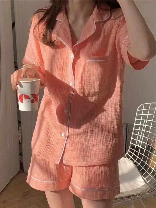 Pizsama szettek Női Szép puha, tiszta zsebek Alkalmi rövid ujjú divat Otthon Nyári hálóruha, Diákok koreai stílus