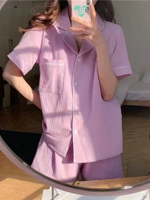 Pizsama szettek Női Szép puha, tiszta zsebek Alkalmi rövid ujjú divat Otthon Nyári hálóruha, Diákok koreai stílus