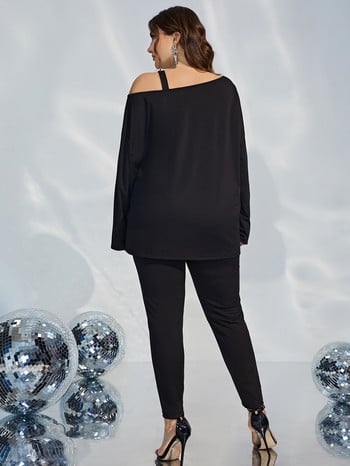 Προσθέστε Κομψό Plus Size Solid Peplum Top Leggings Set