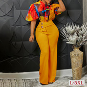 Floral print πουκάμισα και παντελόνια ασορτί σετ για γυναίκες, μπλουζάκια σε μεγάλο μέγεθος, ψηλόμεσο παντελόνι, γραφείο Lady, 5XL