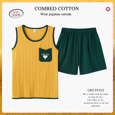 Pijamale pentru femei Lenjerie de dormit solidă de vară Set de pijamale din bumbac Pantaloni scurți cu maiou Set de lenjerie intimă moale fără mâneci