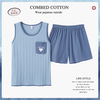 Pijamale pentru femei Lenjerie de dormit solidă de vară Set de pijamale din bumbac Pantaloni scurți cu maiou Set de lenjerie intimă moale fără mâneci