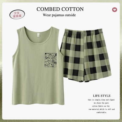 Pijamale pentru femei Lenjerie de dormit solidă de vară Set de pijamale din bumbac Pantaloni scurți cu maiou Set de lenjerie intimă moale fără mâneci