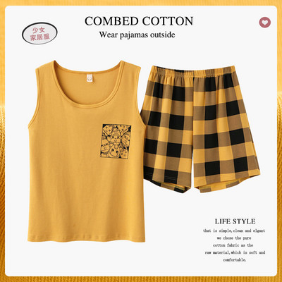 Pijamale pentru femei Lenjerie de dormit solidă de vară Set de pijamale din bumbac Pantaloni scurți cu maiou Set de lenjerie intimă moale fără mâneci