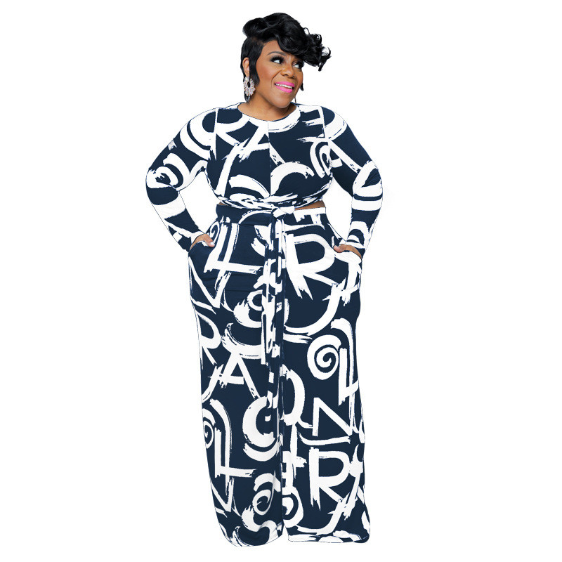 XL-5XL Seturi de toamnă din două piese ținute pentru femei la modă cauzal cu mâneci lungi cu bandaj pantaloni, plus marimea, îmbrăcăminte pentru femei dropshipping