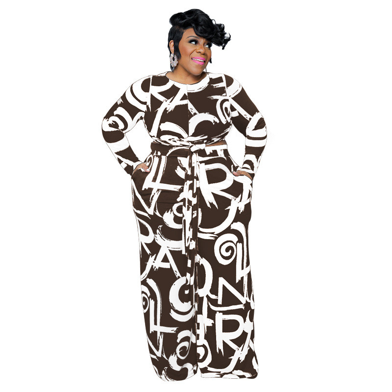 XL-5XL Seturi de toamnă din două piese ținute pentru femei la modă cauzal cu mâneci lungi cu bandaj pantaloni, plus marimea, îmbrăcăminte pentru femei dropshipping