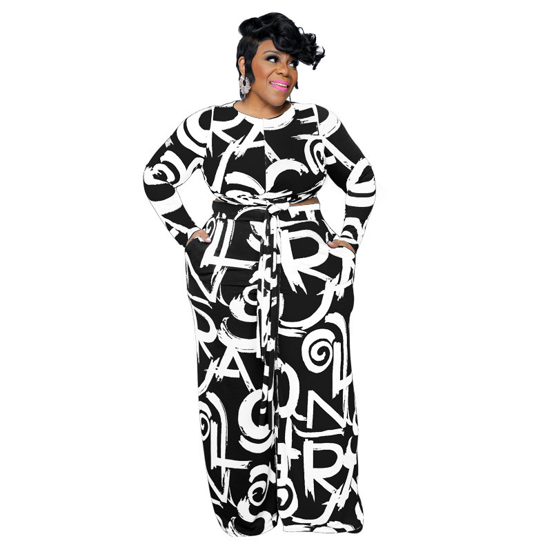 XL-5XL Seturi de toamnă din două piese ținute pentru femei la modă cauzal cu mâneci lungi cu bandaj pantaloni, plus marimea, îmbrăcăminte pentru femei dropshipping