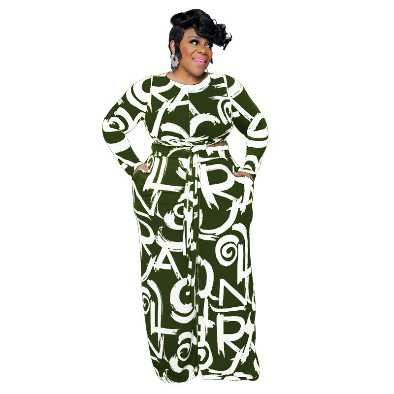 XL-5XL Seturi de toamnă din două piese ținute pentru femei la modă cauzal cu mâneci lungi cu bandaj pantaloni, plus marimea, îmbrăcăminte pentru femei dropshipping